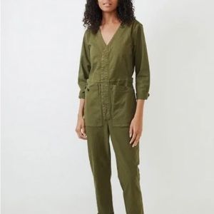 Alex Mill V-Neck Jumpsuit in Washed Twill, Military Olive